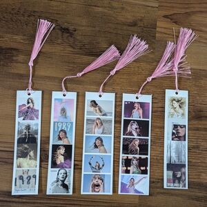 New Set Of 5 TAYLOR SWIFT double Sided Pink Tassel Bookmark Set
